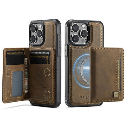 For iPhone 13 Pro Max 6.7 inch Case AUTSPACE A13 Vintage Leather Back Cover with Magnetic Detachable Card Bag - Coffee