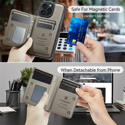 For iPhone 13 Pro Max 6.7 inch Case AUTSPACE A13 Vintage Leather Back Cover with Magnetic Detachable Card Bag