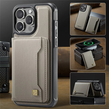 For iPhone 13 Pro Max 6.7 inch Case AUTSPACE A13 Vintage Leather Back Cover with Magnetic Detachable Card Bag