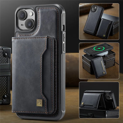 For iPhone 13 6.1 inch Case AUTSPACE A13 Vintage Leather Back Cover with Magnetic Detachable Card Bag