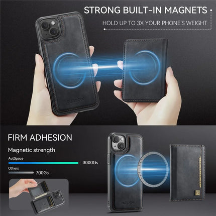 For iPhone 13 6.1 inch Case AUTSPACE A13 Vintage Leather Back Cover with Magnetic Detachable Card Bag