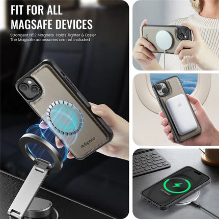 For iPhone 13 6.1 inch Case AUTSPACE A13 Vintage Leather Back Cover with Magnetic Detachable Card Bag