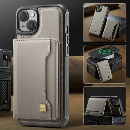 For iPhone 13 6.1 inch Case AUTSPACE A13 Vintage Leather Back Cover with Magnetic Detachable Card Bag