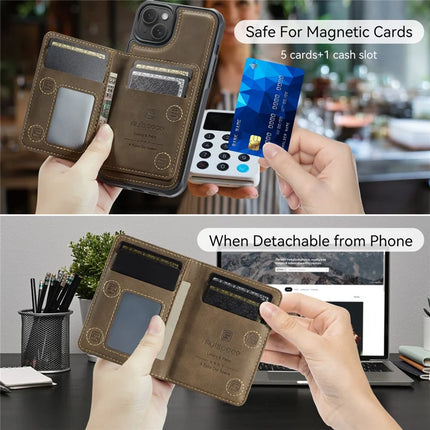 For iPhone 14 Case AUTSPACE A13 Vintage Leather Back Cover with Magnetic Detachable Card Bag