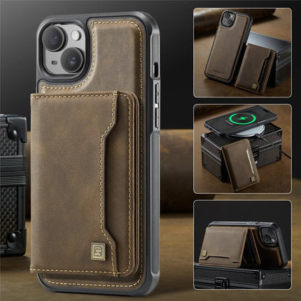 For iPhone 14 Case AUTSPACE A13 Vintage Leather Back Cover with Magnetic Detachable Card Bag