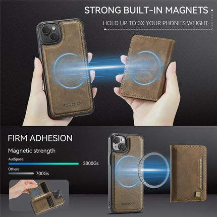For iPhone 14 Case AUTSPACE A13 Vintage Leather Back Cover with Magnetic Detachable Card Bag