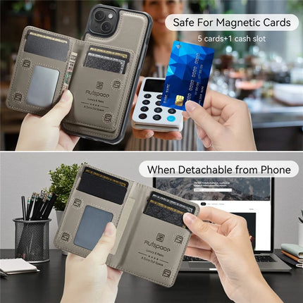 For iPhone 14 Case AUTSPACE A13 Vintage Leather Back Cover with Magnetic Detachable Card Bag