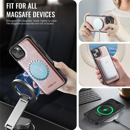 For iPhone 14 Case AUTSPACE A13 Vintage Leather Back Cover with Magnetic Detachable Card Bag