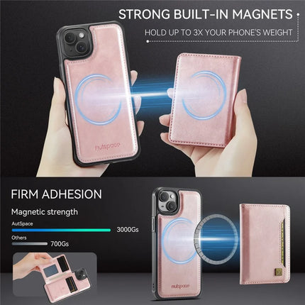 For iPhone 14 Case AUTSPACE A13 Vintage Leather Back Cover with Magnetic Detachable Card Bag