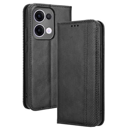 For Oppo Reno13 5G (Global) Leather Case Wallet Stand Retro Texture Phone Cover - Black