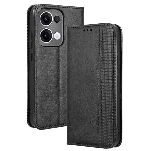 For Oppo Reno13 5G (Global) Leather Case Wallet Stand Retro Texture Phone Cover - Black
