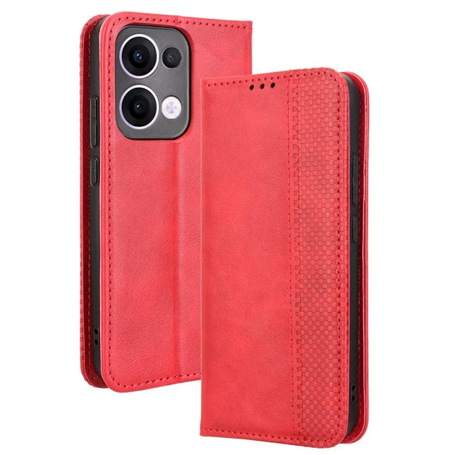 For Oppo Reno13 5G (Global) Leather Case Wallet Stand Retro Texture Phone Cover - Red