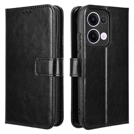 For Oppo Reno13 5G (Global) Case Crazy Horse Texture PU Leather Phone Wallet Cover - Black