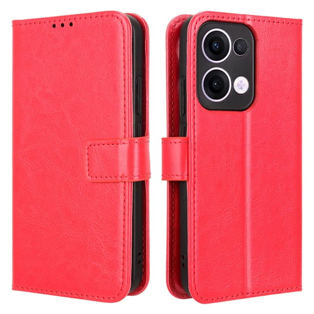 For Oppo Reno13 5G (Global) Case Crazy Horse Texture PU Leather Phone Wallet Cover - Red