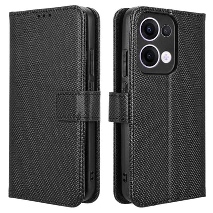 For Oppo Reno13 5G (Global) Case PU Leather Diamond Texture Wallet Phone Cover - Black