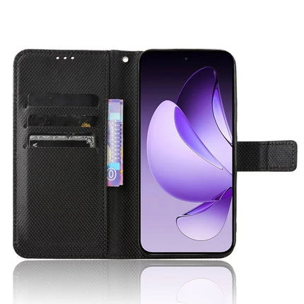 For Oppo Reno13 5G (Global) Case PU Leather Diamond Texture Wallet Phone Cover