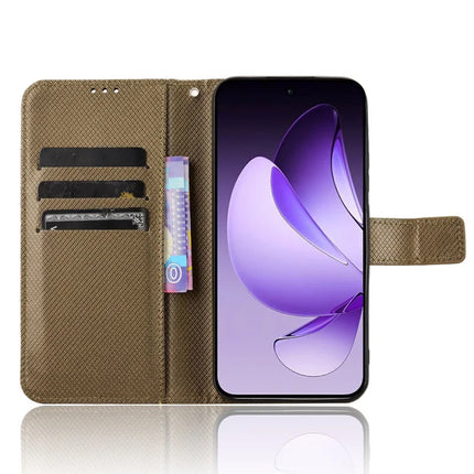 For Oppo Reno13 5G (Global) Case PU Leather Diamond Texture Wallet Phone Cover