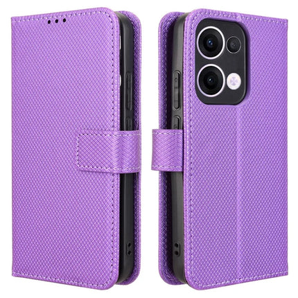 For Oppo Reno13 5G (Global) Case PU Leather Diamond Texture Wallet Phone Cover - Purple