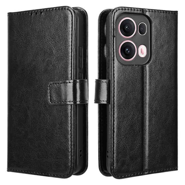 For Oppo Reno13 Pro 5G Case Crazy Horse Texture PU Leather Phone Wallet Cover - Black