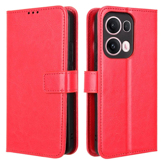 For Oppo Reno13 Pro 5G Case Crazy Horse Texture PU Leather Phone Wallet Cover - Red