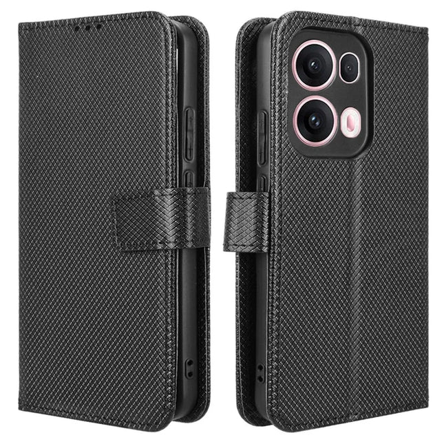For Oppo Reno13 Pro 5G Case PU Leather Diamond Texture Wallet Phone Cover - Black