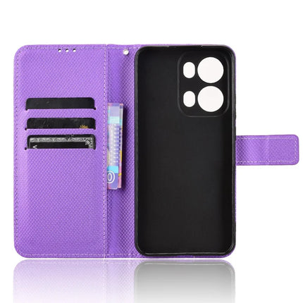 For Oppo Reno13 Pro 5G Case PU Leather Diamond Texture Wallet Phone Cover