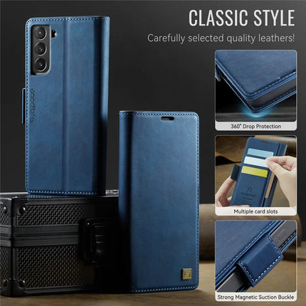 For Samsung Galaxy S21 5G Case AUTSPACE A11 RFID Blocking Retro Leather Cell Phone Wallet Cover