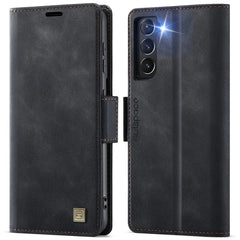 For Samsung Galaxy S21 Ultra 5G Case AUTSPACE A11 RFID Blocking Retro Leather Cell Phone Wallet Cover - Black