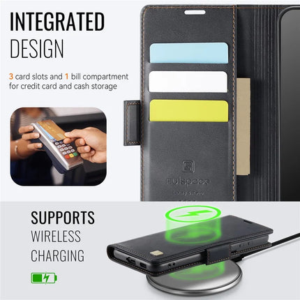 For Samsung Galaxy S22 5G Case AUTSPACE A11 RFID Blocking Retro Leather Cell Phone Wallet Cover