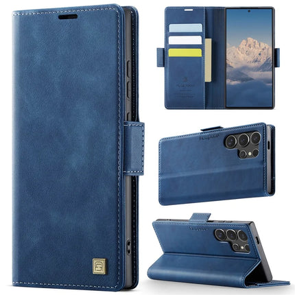 For Samsung Galaxy S22 Ultra 5G Case AUTSPACE A11 RFID Blocking Retro Leather Cell Phone Wallet Cover