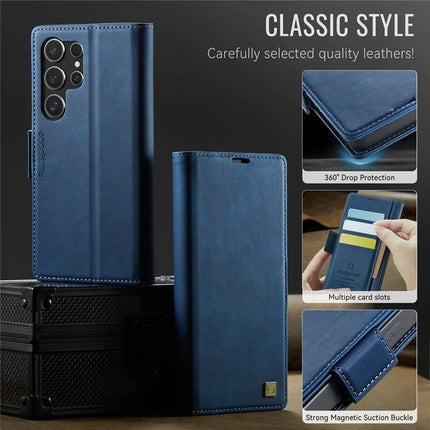 For Samsung Galaxy S22 Ultra 5G Case AUTSPACE A11 RFID Blocking Retro Leather Cell Phone Wallet Cover