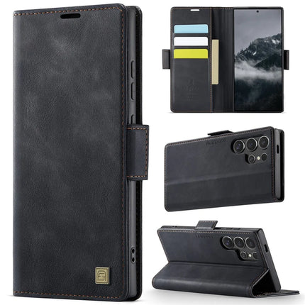 For Samsung Galaxy S22 Ultra 5G Case AUTSPACE A11 RFID Blocking Retro Leather Cell Phone Wallet Cover