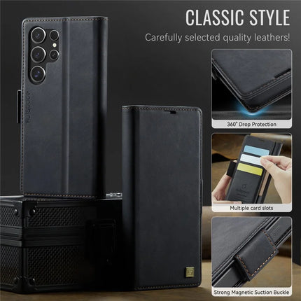 For Samsung Galaxy S22 Ultra 5G Case AUTSPACE A11 RFID Blocking Retro Leather Cell Phone Wallet Cover