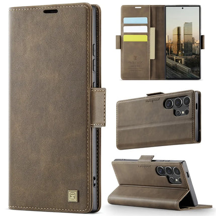 For Samsung Galaxy S22 Ultra 5G Case AUTSPACE A11 RFID Blocking Retro Leather Cell Phone Wallet Cover