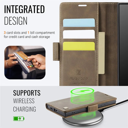For Samsung Galaxy S22 Ultra 5G Case AUTSPACE A11 RFID Blocking Retro Leather Cell Phone Wallet Cover