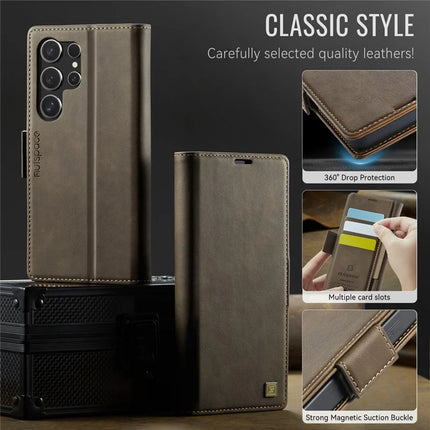 For Samsung Galaxy S22 Ultra 5G Case AUTSPACE A11 RFID Blocking Retro Leather Cell Phone Wallet Cover