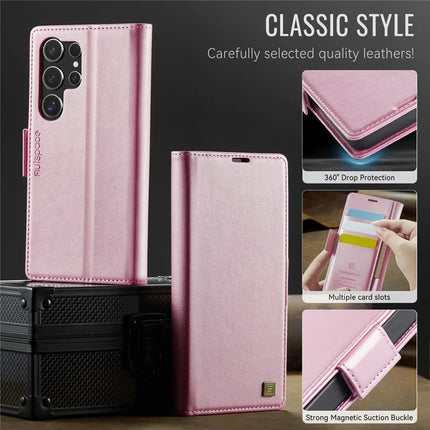 For Samsung Galaxy S22 Ultra 5G Case AUTSPACE A11 RFID Blocking Retro Leather Cell Phone Wallet Cover