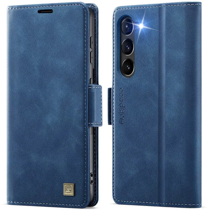 For Samsung Galaxy S23 Case AUTSPACE A11 RFID Blocking Retro Leather Cell Phone Wallet Cover - Blue