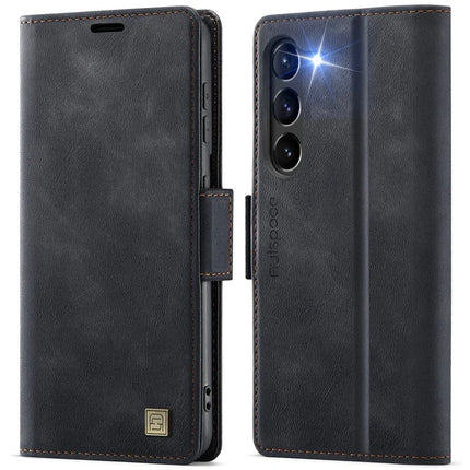 For Samsung Galaxy S23 Case AUTSPACE A11 RFID Blocking Retro Leather Cell Phone Wallet Cover - Black