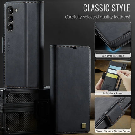 For Samsung Galaxy S23 Case AUTSPACE A11 RFID Blocking Retro Leather Cell Phone Wallet Cover