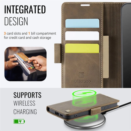 For Samsung Galaxy S23 Case AUTSPACE A11 RFID Blocking Retro Leather Cell Phone Wallet Cover