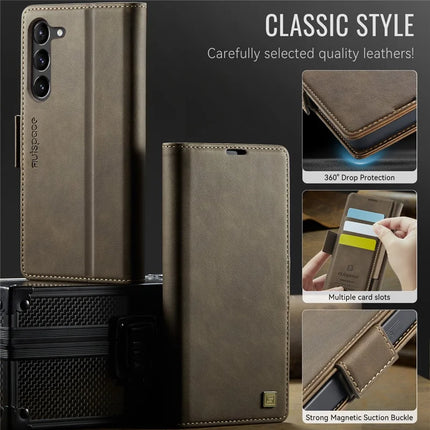 For Samsung Galaxy S23 Case AUTSPACE A11 RFID Blocking Retro Leather Cell Phone Wallet Cover