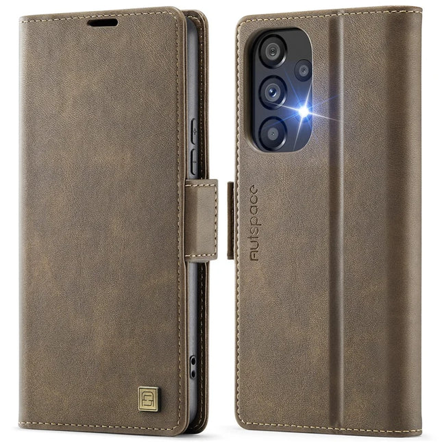 For Samsung Galaxy A53 5G Case AUTSPACE A11 RFID Blocking Retro Leather Cell Phone Wallet Cover - Brown
