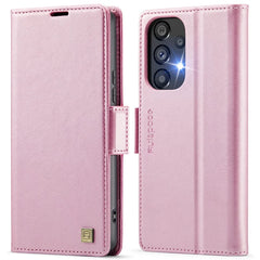 For Samsung Galaxy A52 5G Case AUTSPACE A11 RFID Blocking Retro Leather Cell Phone Wallet Cover - Pink