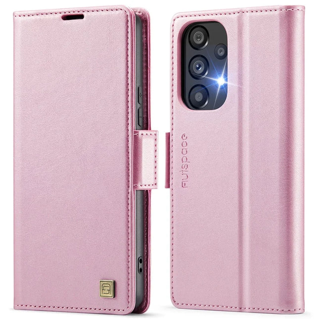 For Samsung Galaxy A52 5G Case AUTSPACE A11 RFID Blocking Retro Leather Cell Phone Wallet Cover - Pink