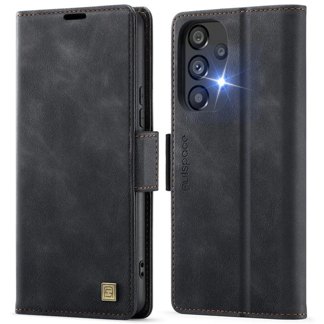 For Samsung Galaxy A52 5G Case AUTSPACE A11 RFID Blocking Retro Leather Cell Phone Wallet Cover - Black