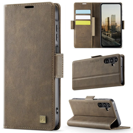 For Samsung Galaxy A14 4G / Galaxy A14 5G Case AUTSPACE A11 RFID Blocking Retro Leather Cell Phone Wallet Cover