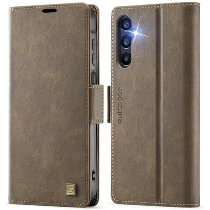 For Samsung Galaxy A15 4G / Galaxy A15 5G Case AUTSPACE A11 RFID Blocking Retro Leather Cell Phone Wallet Cover - Brown