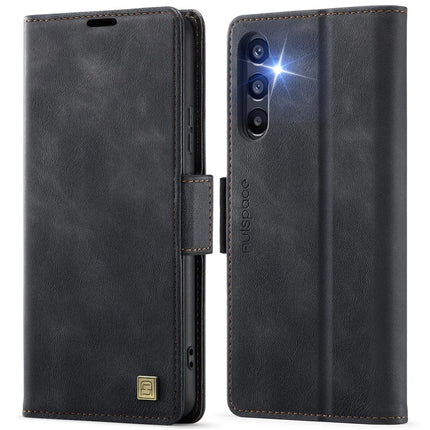For Samsung Galaxy A35 5G Case AUTSPACE A11 RFID Blocking Retro Leather Cell Phone Wallet Cover - Black