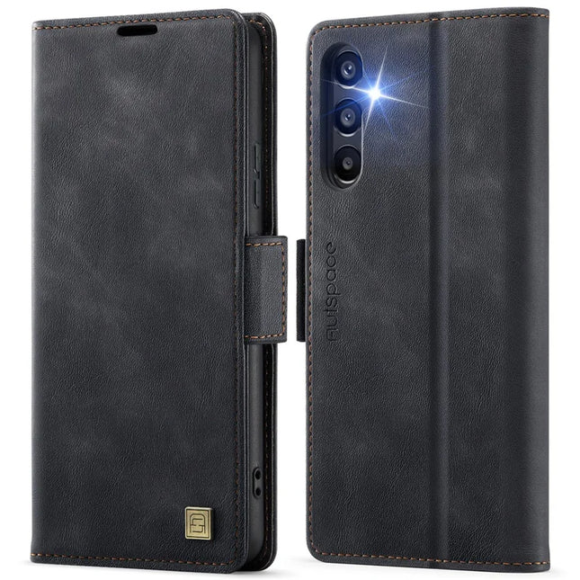 For Samsung Galaxy A35 5G Case AUTSPACE A11 RFID Blocking Retro Leather Cell Phone Wallet Cover - Black